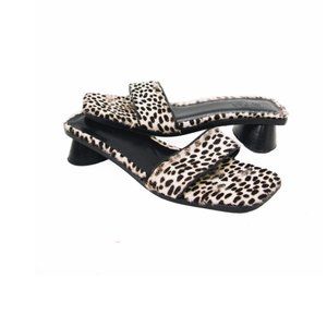 by FAR Sonia cheetah print pony hair mules